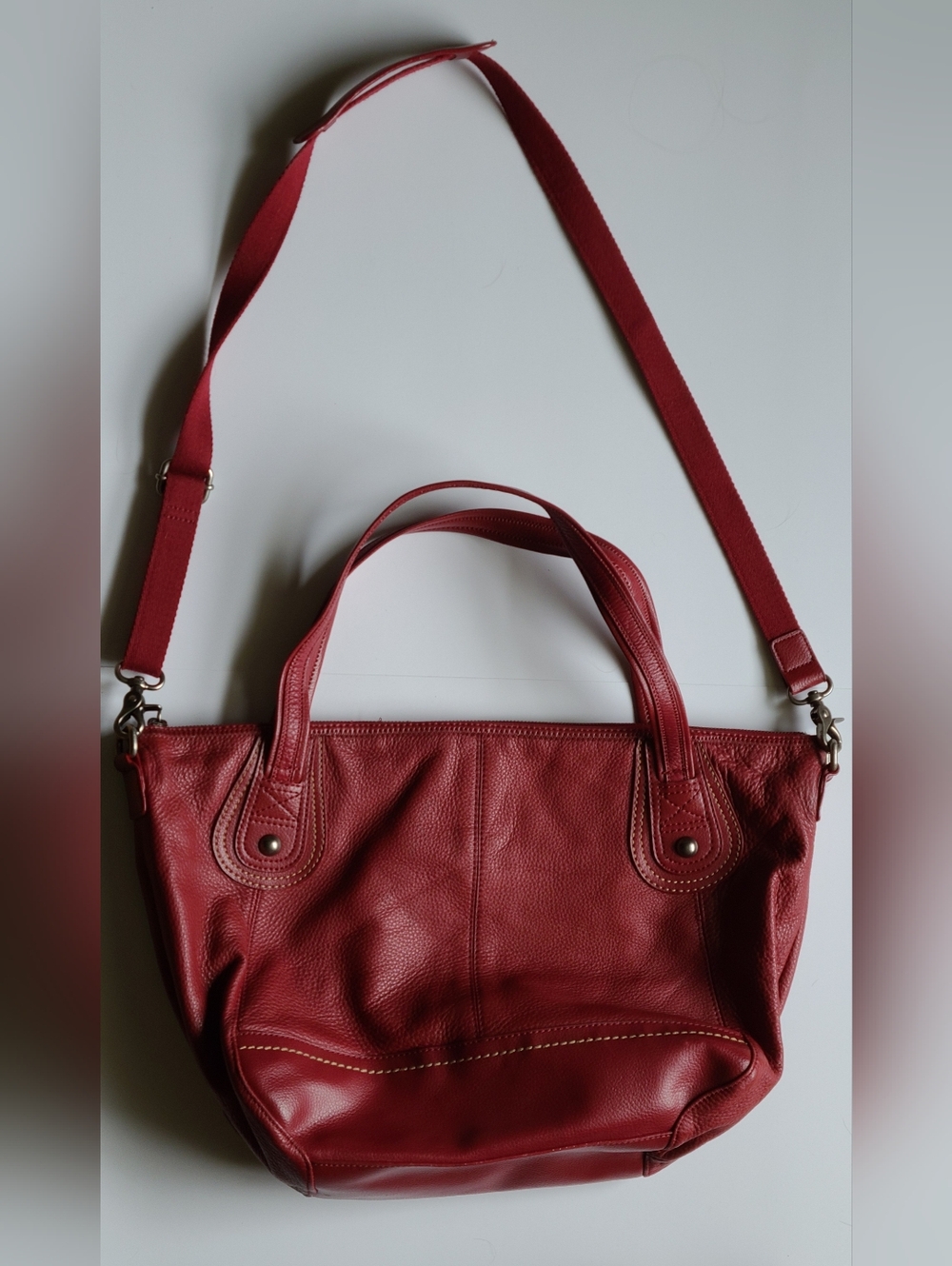 The Sak Classic Red Genuine Leather Shoulder Tote with Adjustable Strap